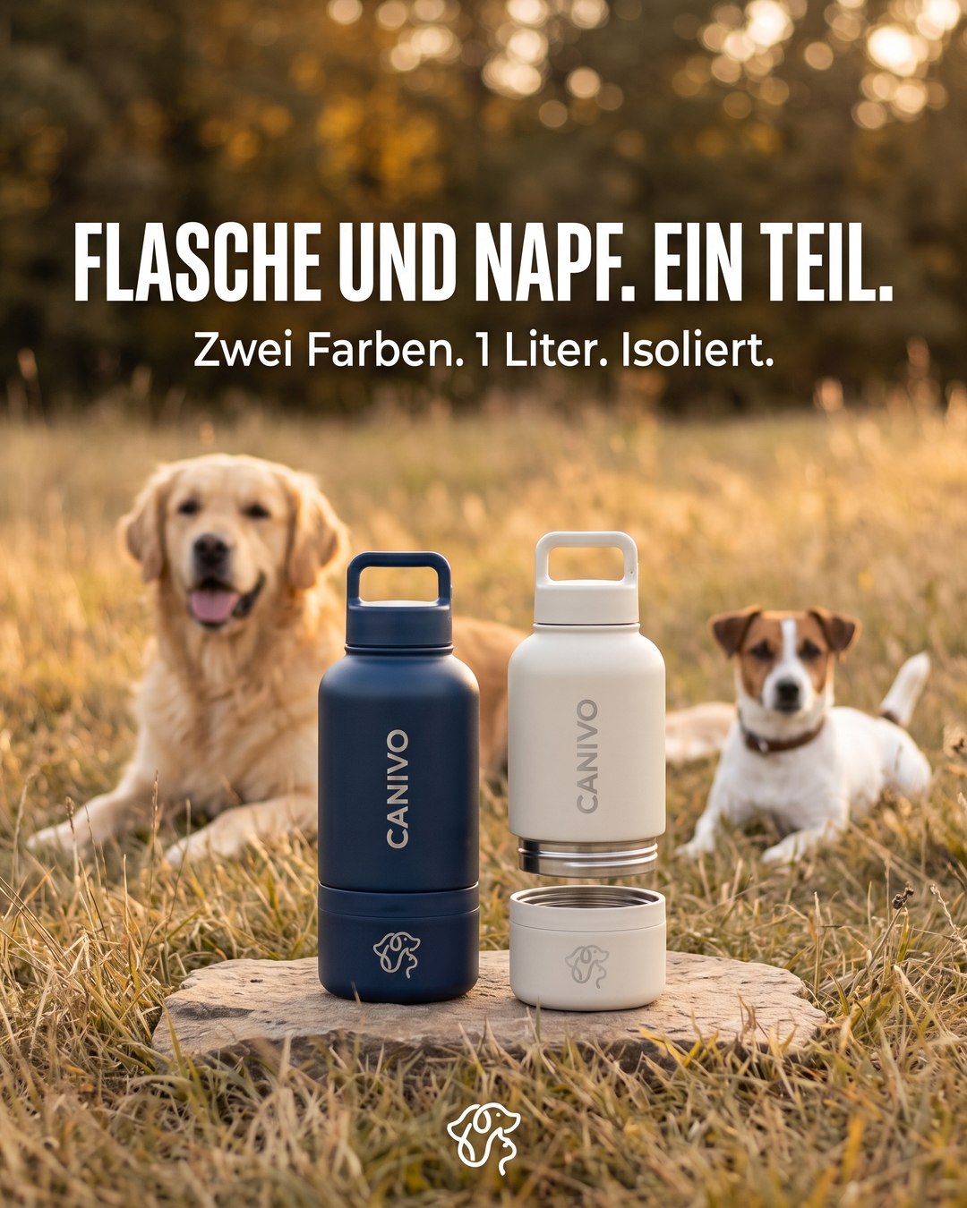 Flasche und Napf sind ein Teil. Zwei Farben, 1 Liter, isoliert. #canivo